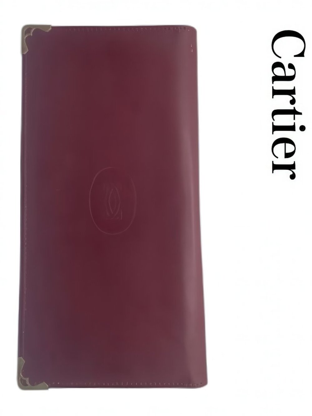 Mint Cartier Bordeaux Calfskin Leather Bifold Long Wallet Gold Corners